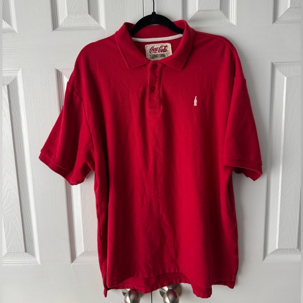Coca-Cola Vibrant Red Cotton Polo Shirt XXL Embroidered Bottle Logo